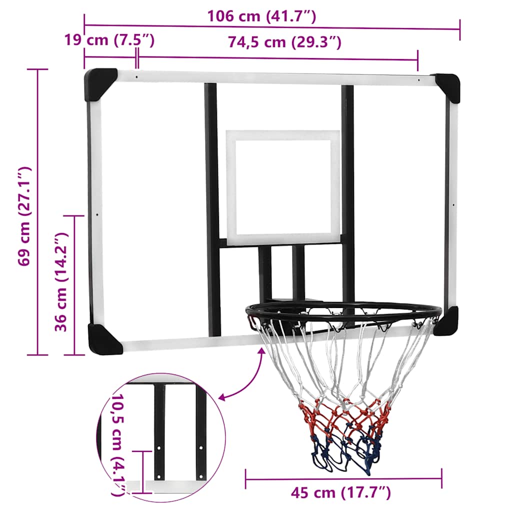 Basketballkorb Transparent 106x69x3 cm Polycarbonat