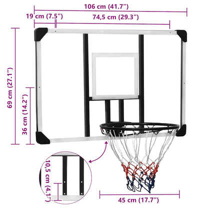 Basketballkorb Transparent 106x69x3 cm Polycarbonat