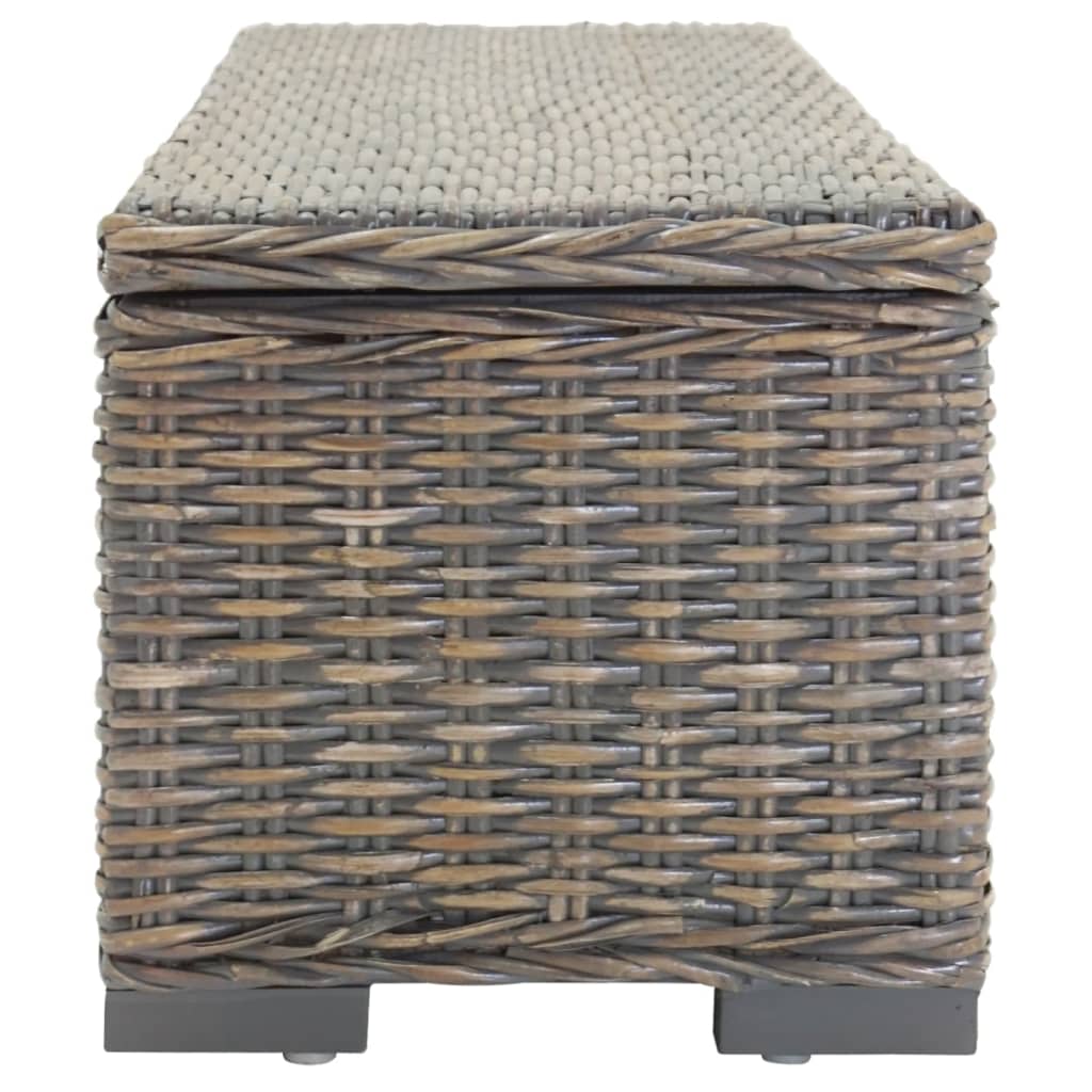 Truhe Grau 110 cm Natur Kubu Rattan & Massivholz Mahagoni
