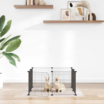 8-Panel-Haustierkäfig mit Tür Schwarz 35x35 cm Stahl