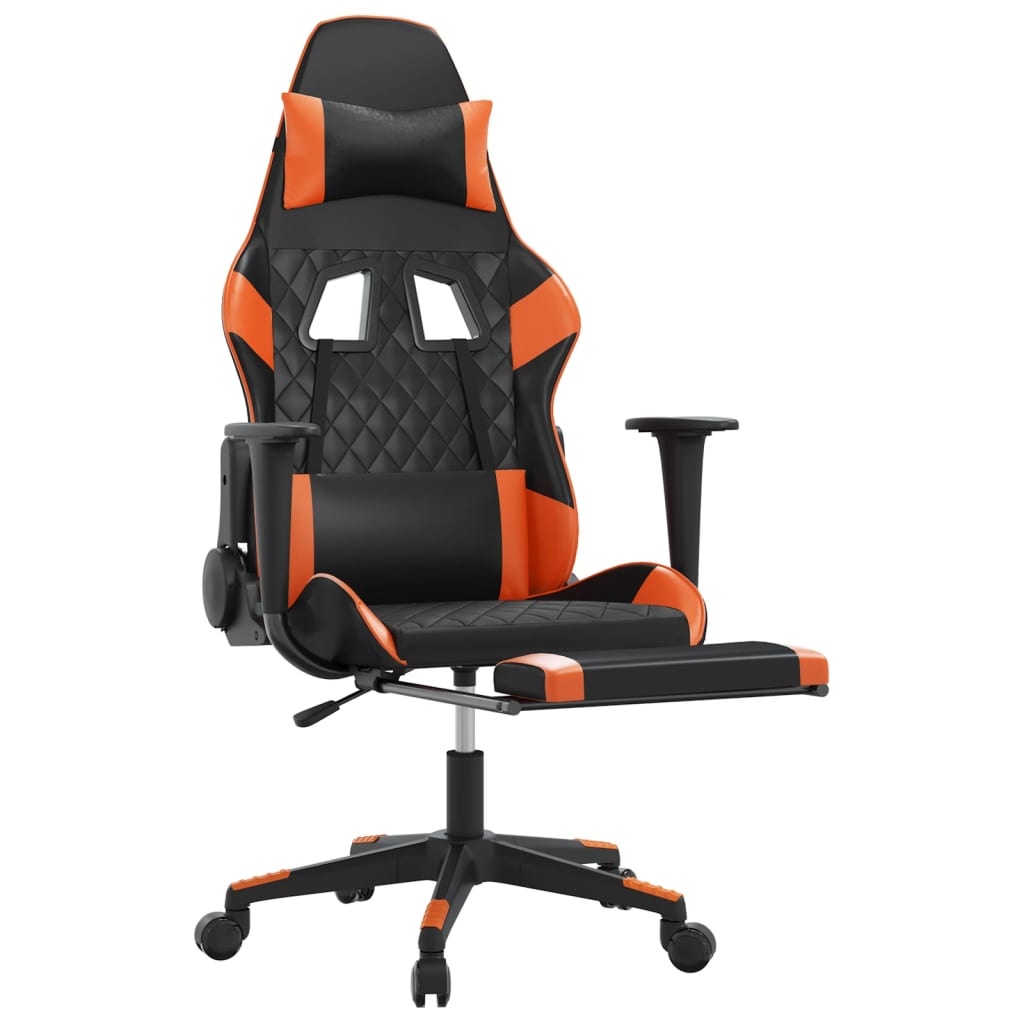 Gaming-Stuhl mit Massage & Fußstütze Schwarz Orange Kunstleder