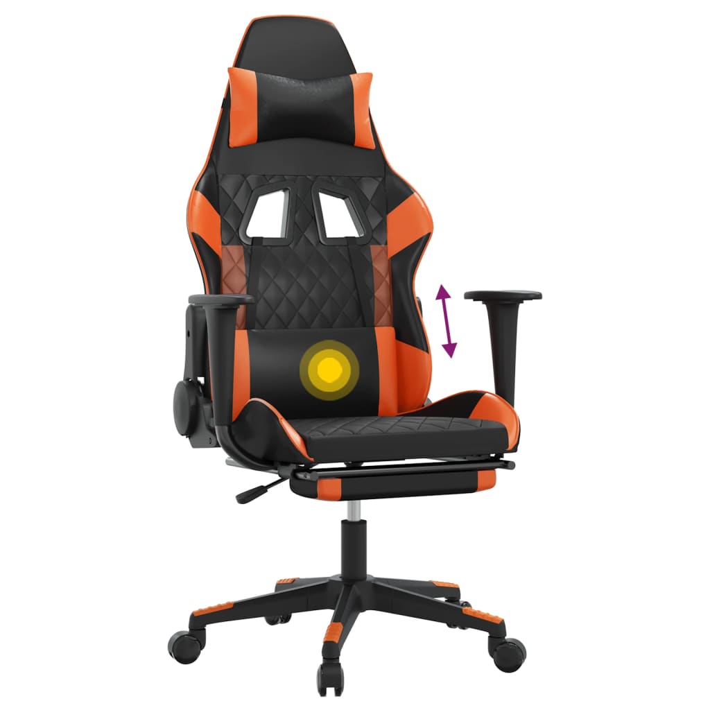 Gaming-Stuhl mit Massage & Fußstütze Schwarz Orange Kunstleder