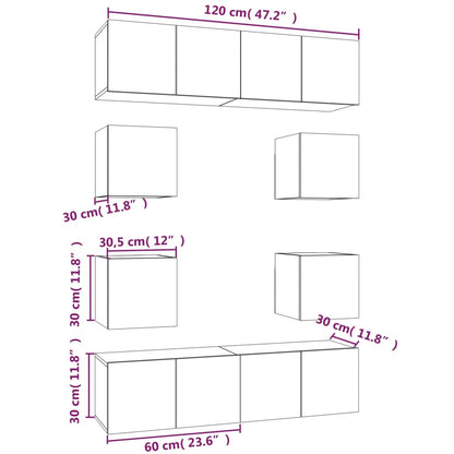 8-tlg. TV-Schrank-Set Grau Sonoma Holzwerkstoff