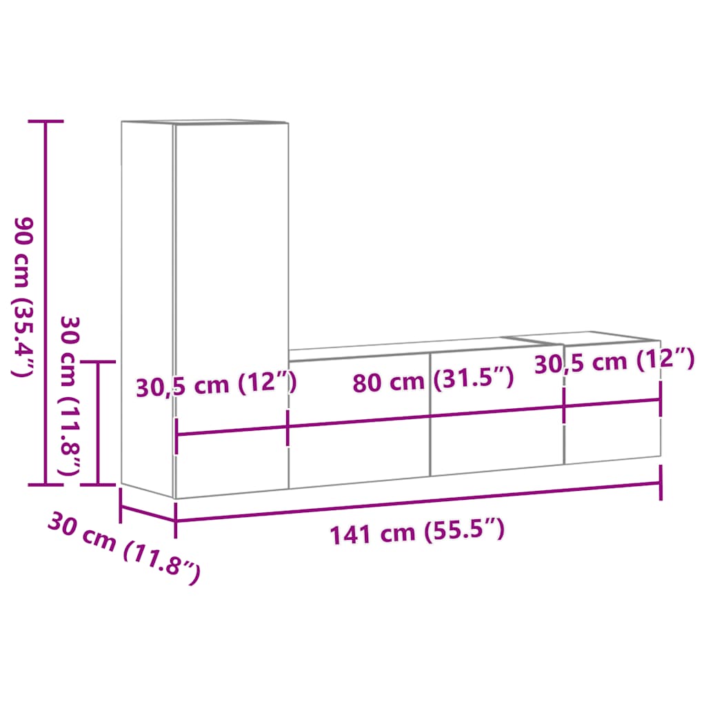 3-tlg. TV-Schrank-Set Grau Sonoma Holzwerkstoff