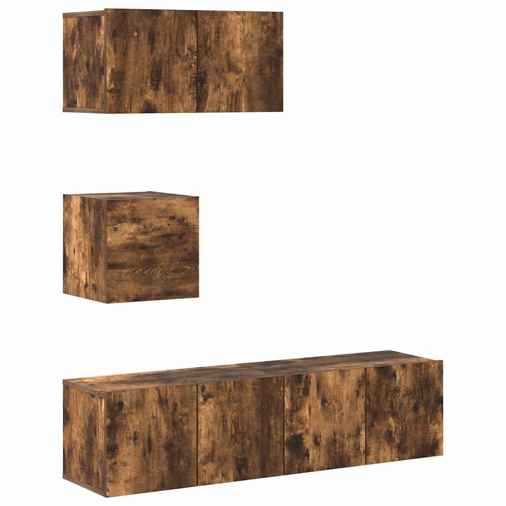 4-tlg. TV-Schrank-Set Räuchereiche Holzwerkstoff