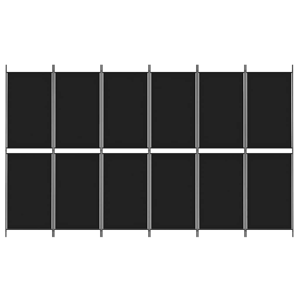 6-tlg. Paravent Schwarz 300x180 cm Stoff