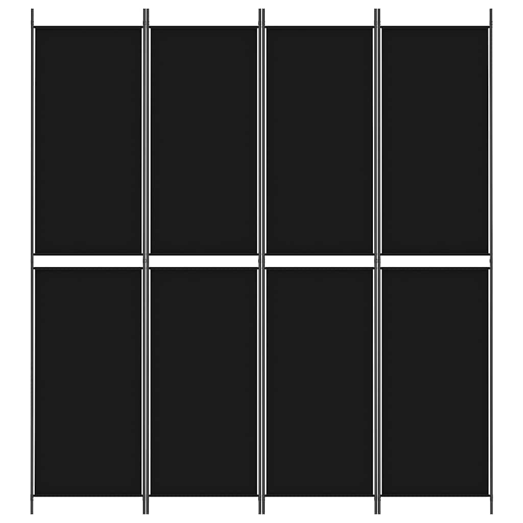 4-tlg. Paravent Schwarz 200x220 cm Stoff