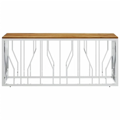 Couchtisch Silbern Edelstahl und Massivholz Akazie