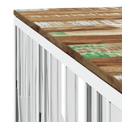 Couchtisch Silbern Edelstahl und Altholz Massiv