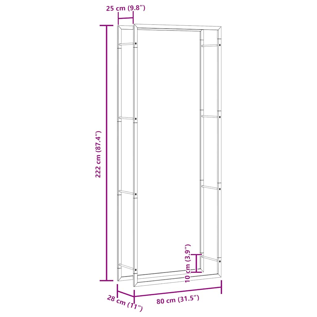 Brennholzregal Mattschwarz 80 x 28 x 222 cm Stahl