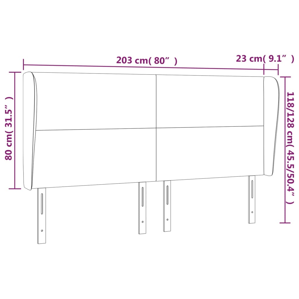 Kopfteil mit Ohren Schwarz 203x23x118/128 cm Kunstleder