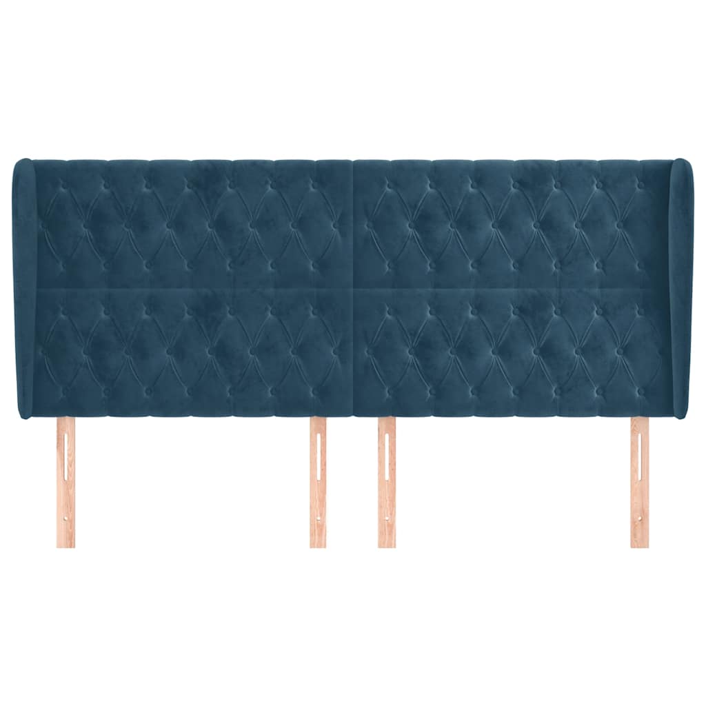 Kopfteil mit Ohren Dunkelblau 203x23x118/128 cm Samt