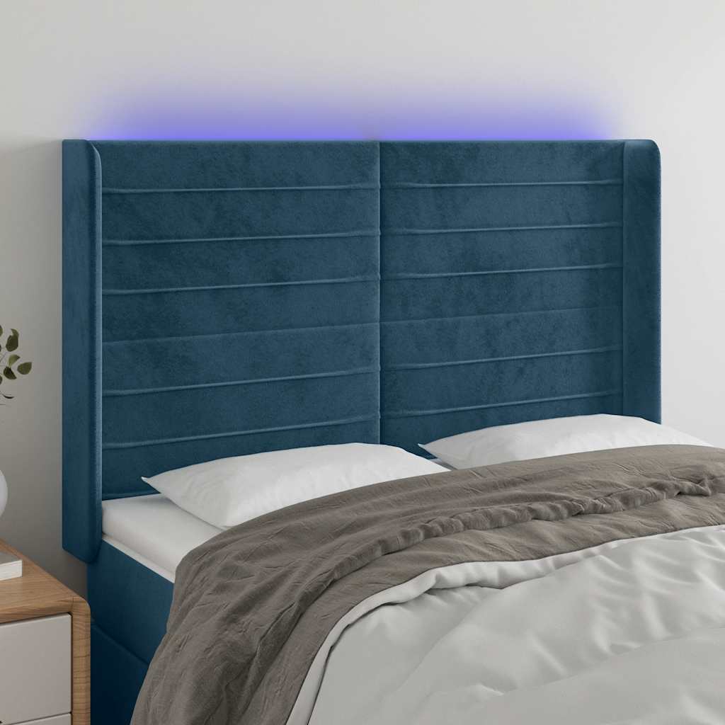 LED Kopfteil Dunkelblau 147x16x118/128 cm Samt