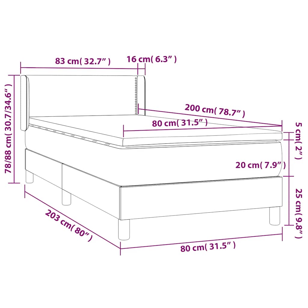 Boxspringbett mit Matratze Dunkelgrün 80x200 cm Samt