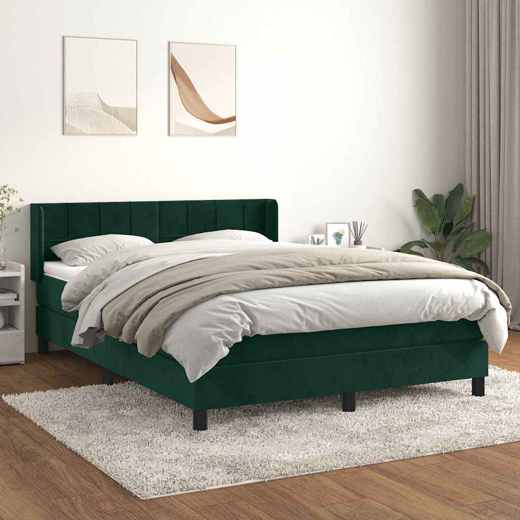 Boxspringbett mit Matratze Dunkelgrün 140x190 cm Samt