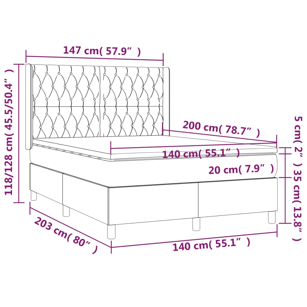 Boxspringbett mit Matratze & LED Schwarz 140x200 cm Stoff