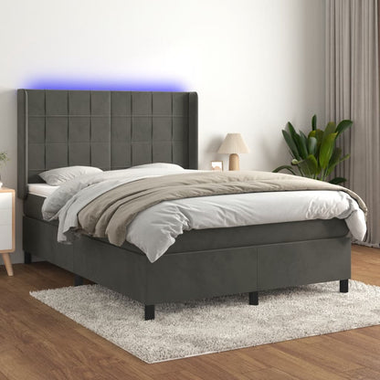 Boxspringbett mit Matratze & LED Dunkelgrau 140x190 cm Samt