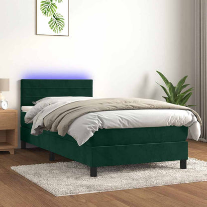 Boxspringbett mit Matratze & LED Dunkelgrün 90x200 cm Samt