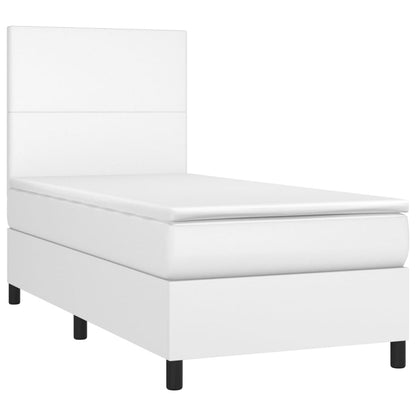 Boxspringbett mit Matratze & LED Weiß 90x190 cm Kunstleder