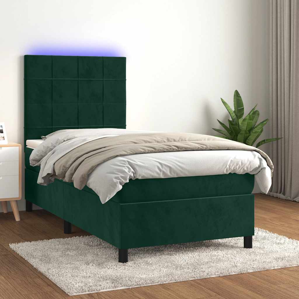 Boxspringbett mit Matratze & LED Dunkelgrün 90x200 cm Samt