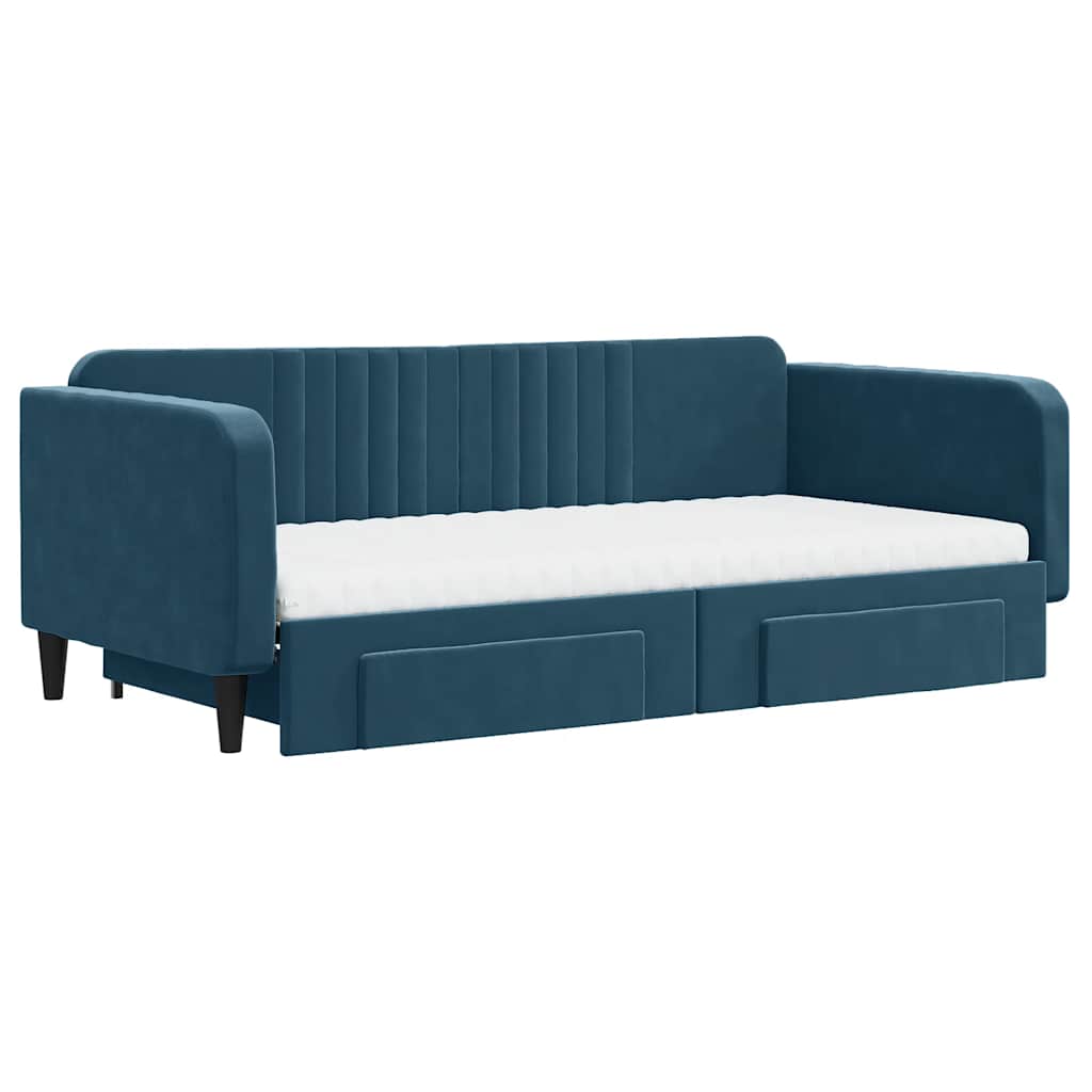 Tagesbett Ausziehbar mit Schubladen Blau 100x200 cm Samt