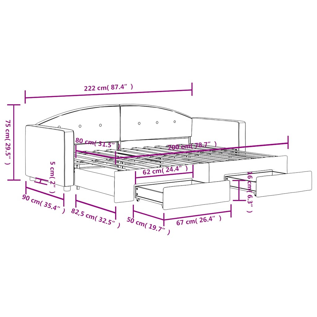 Tagesbett Ausziehbar mit Schubladen Gelb 80x200 cm Samt