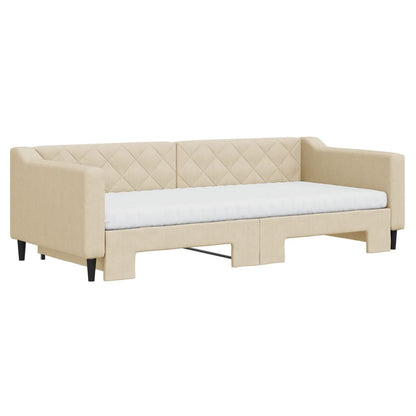 Tagesbett Ausziehbar mit Matratzen Creme 90x200 cm Stoff