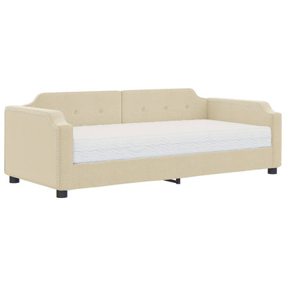 Tagesbett mit Matratze Creme 90x200 cm Stoff
