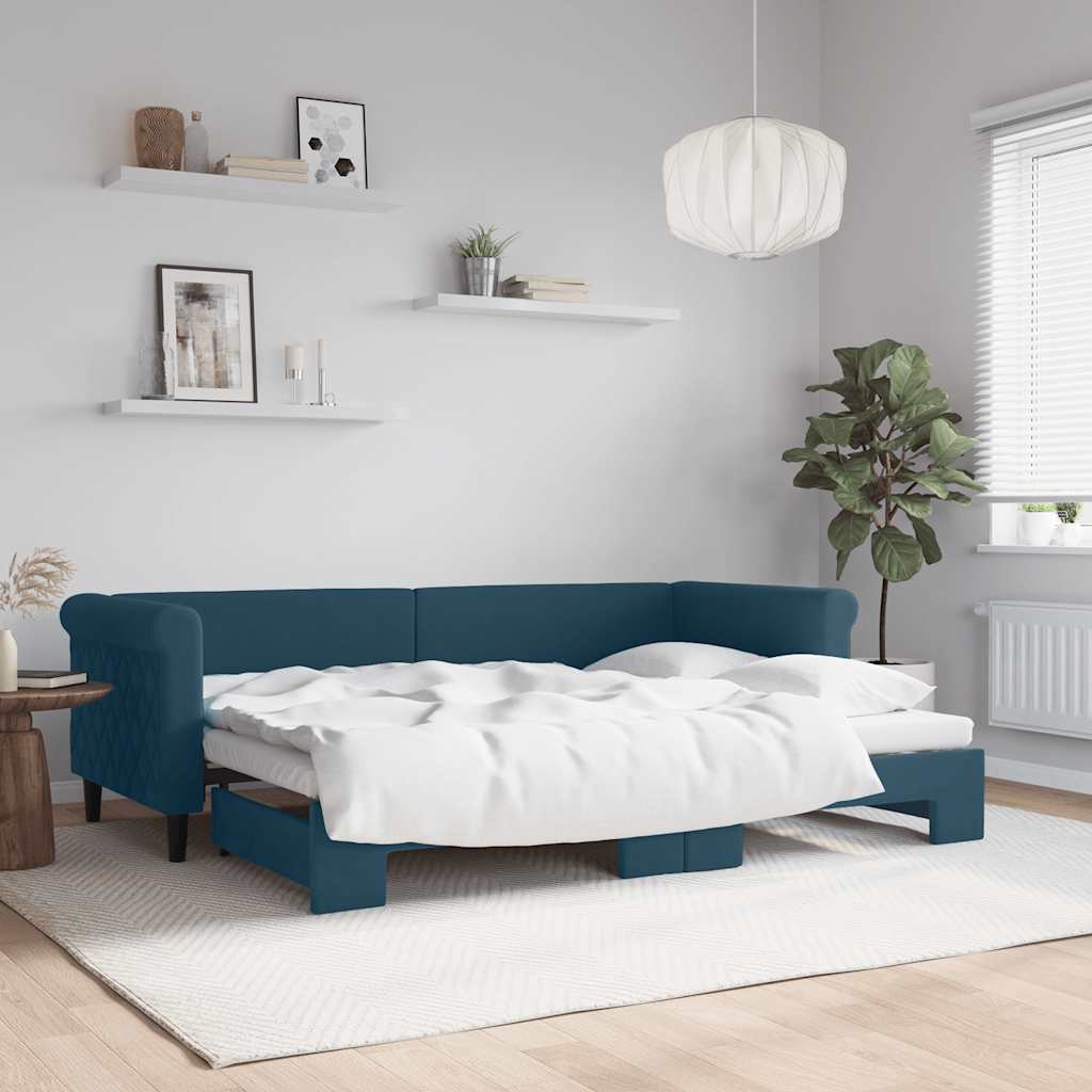 Tagesbett Ausziehbar Blau 80x200 cm Samt