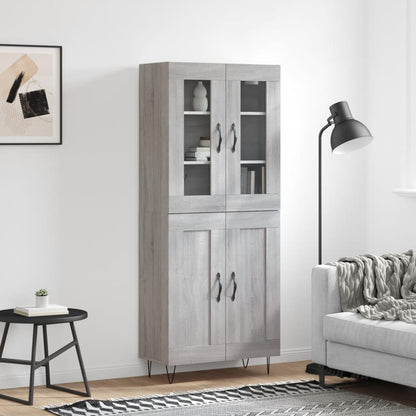 Highboard Grau Sonoma 69,5x34x180 cm Holzwerkstoff