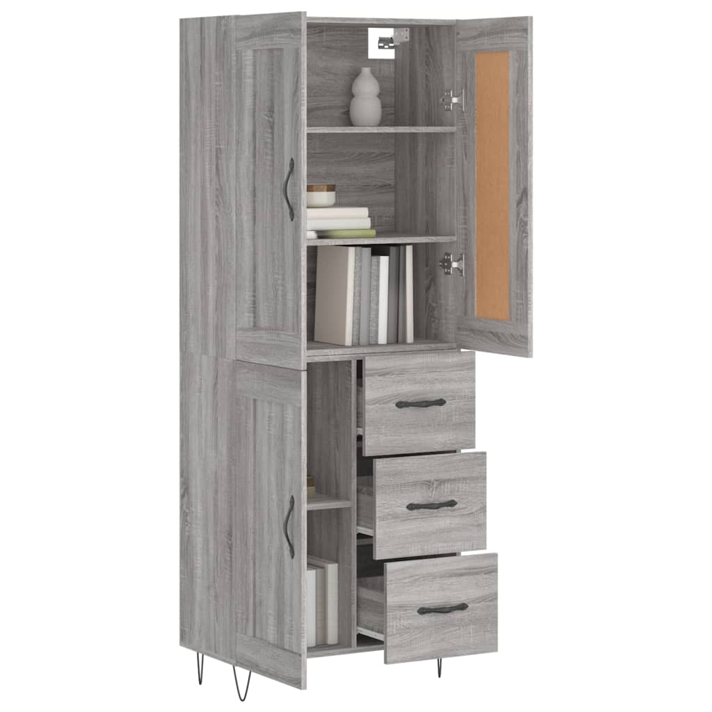 Highboard Grau Sonoma 69,5x34x180 cm Holzwerkstoff