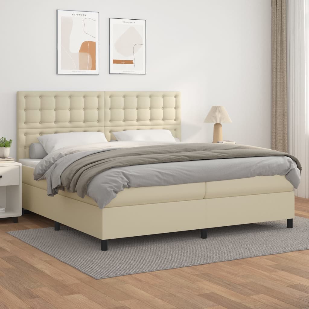 Boxspringbett mit Matratze Creme 200x200 cm Kunstleder