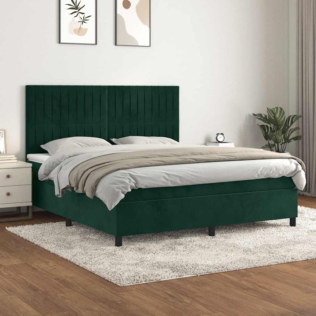 Boxspringbett mit Matratze Dunkelgrün 160x200 cm Samt