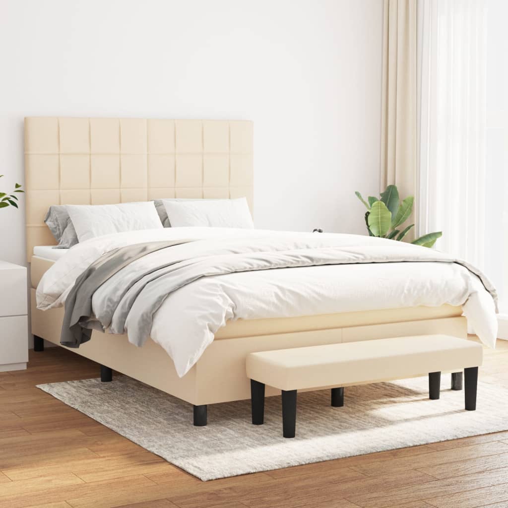 Boxspringbett mit Matratze Creme 140x190 cm Stoff