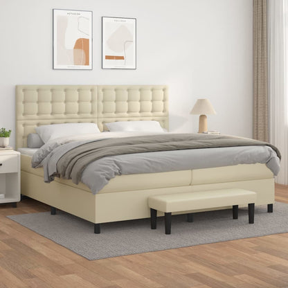 Boxspringbett mit Matratze Creme 200x200 cm Kunstleder