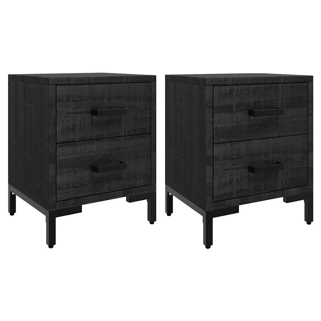Nachttische 2 Stk. Schwarz 36x30x45 cm Massivholz Kiefer