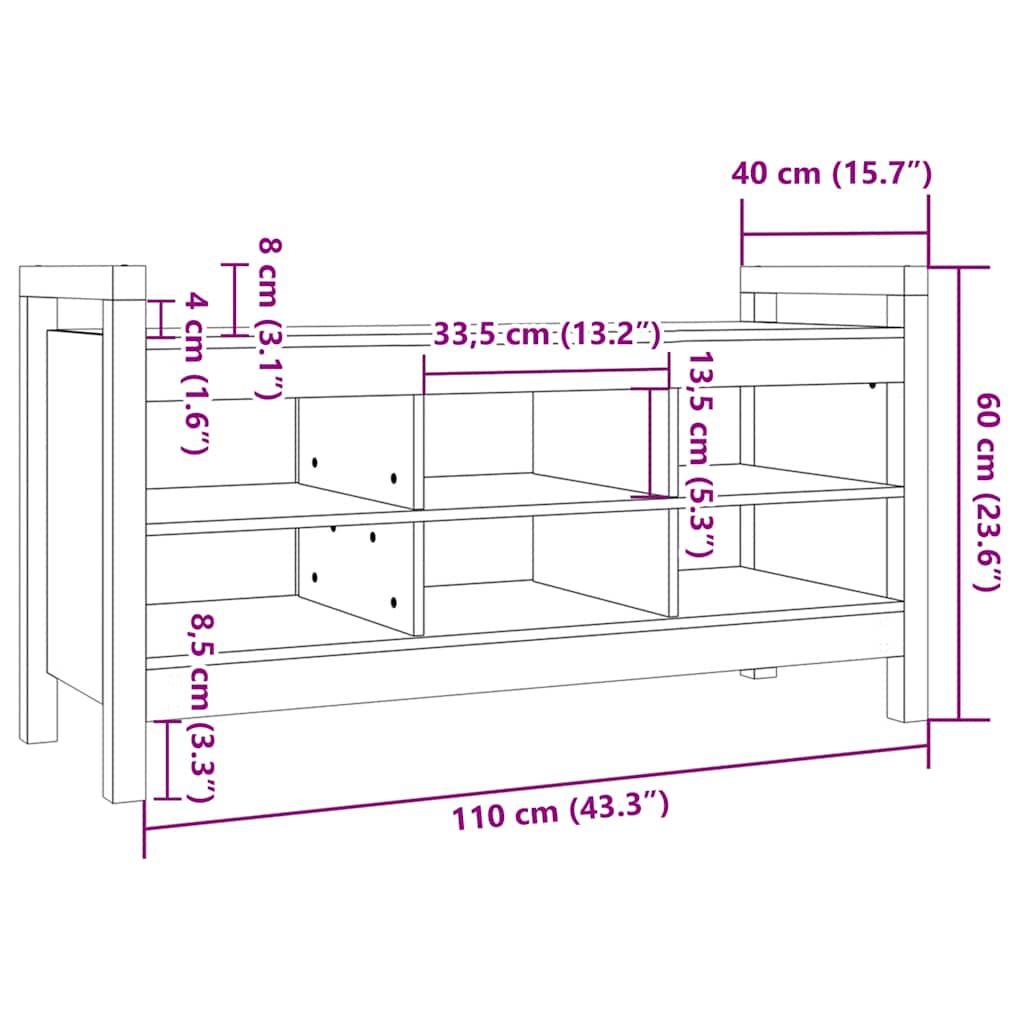 Flurbank Schwarz 110x40x60 cm Massivholz Kiefer