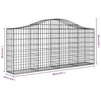 Gabionen mit Hochbogen 8 Stk. 200x30x80/100 cm Verzinktes Eisen