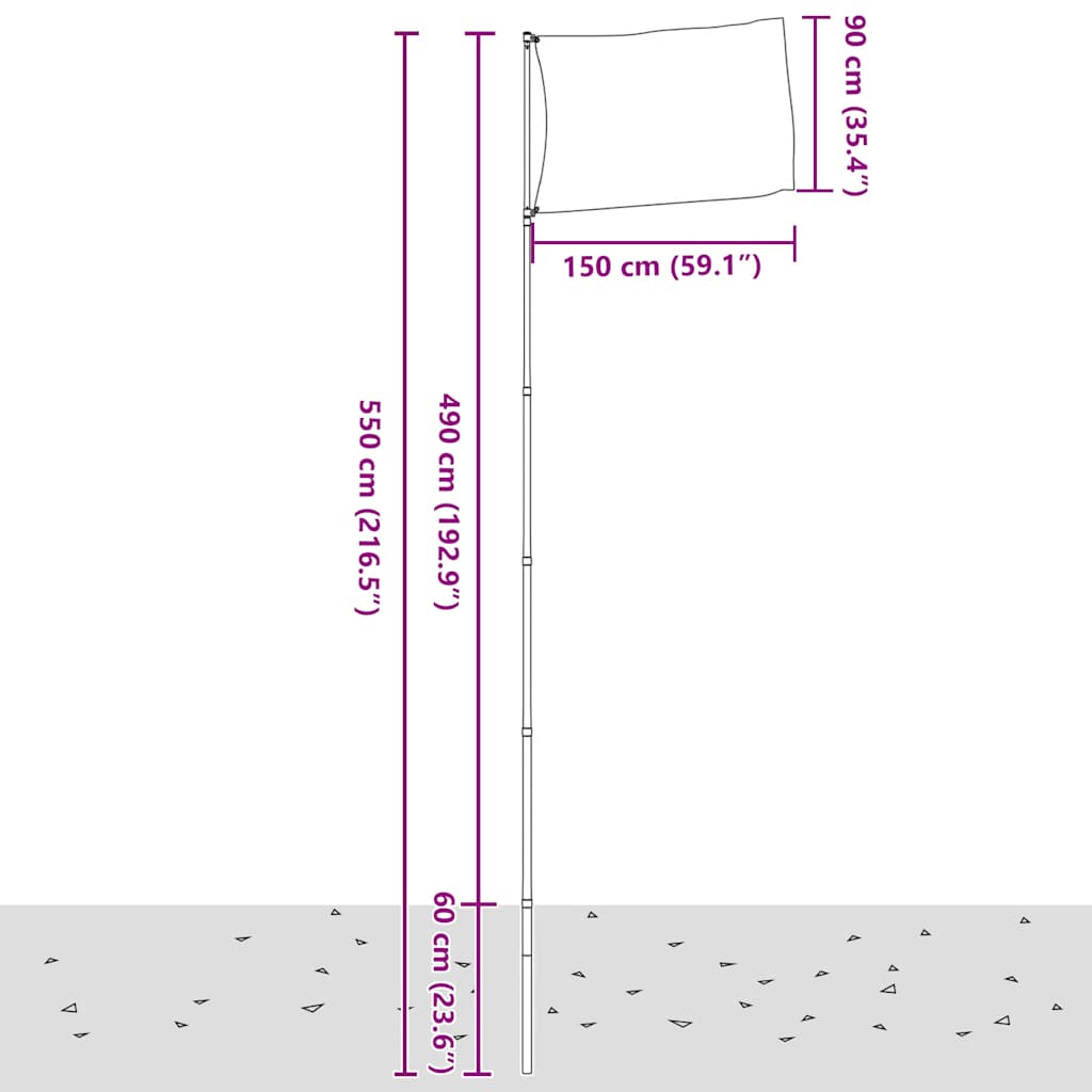 Flagge Italiens mit Mast 5,5 m Aluminium