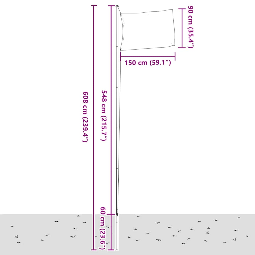 Fahnenmast Teilbar Silbern 6,08 m Aluminium