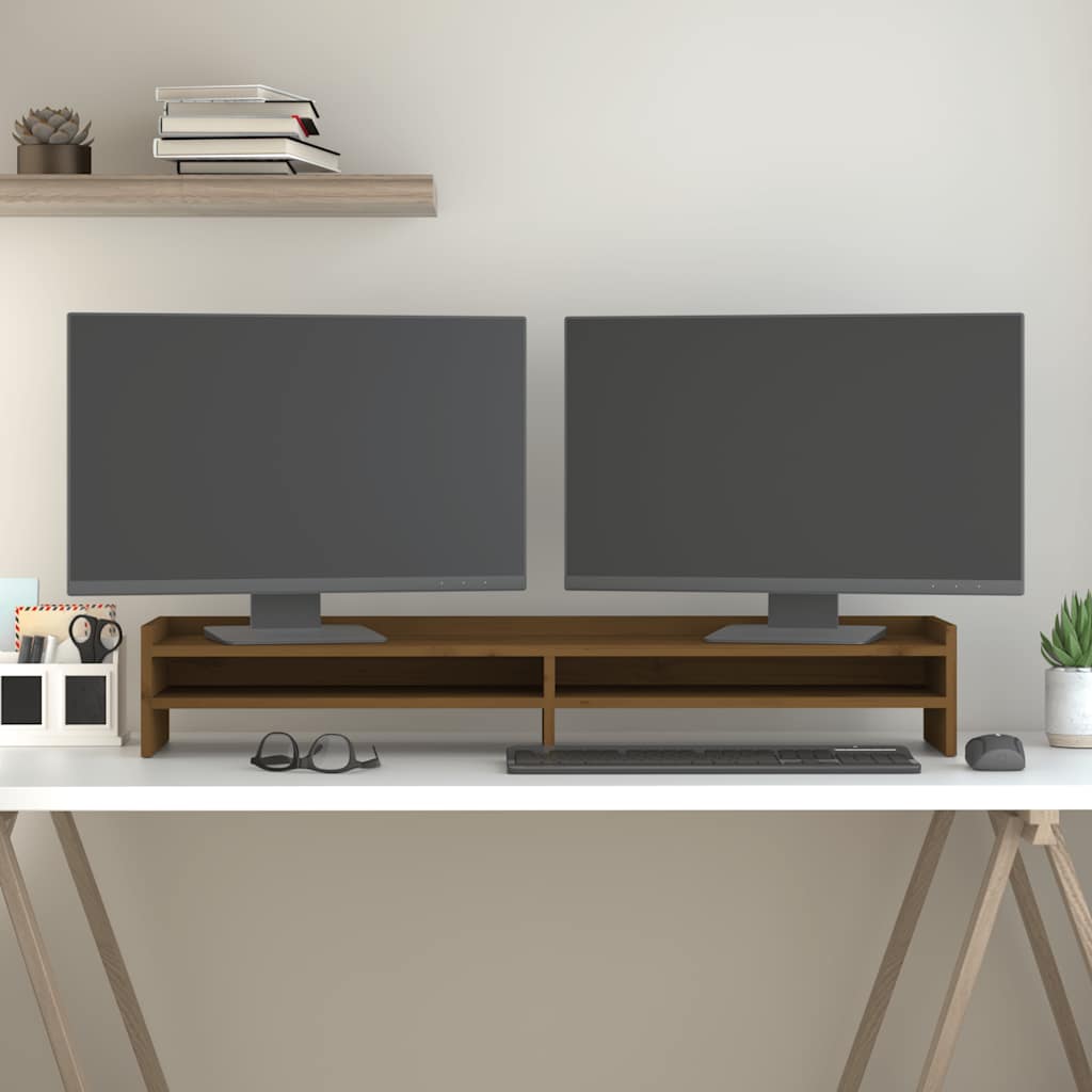 Monitorständer Honigbraun 100x24x16 cm Massivholz Kiefer