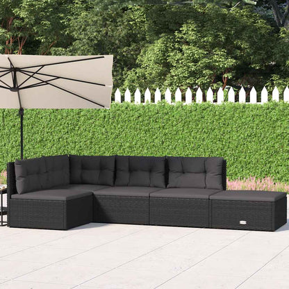5-tlg. Garten-Lounge-Set mit Kissen Schwarz Poly Rattan