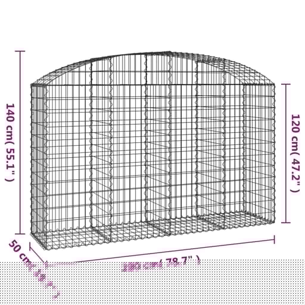 Gabione mit Hochbogen 200x50x120/140 cm Verzinktes Eisen