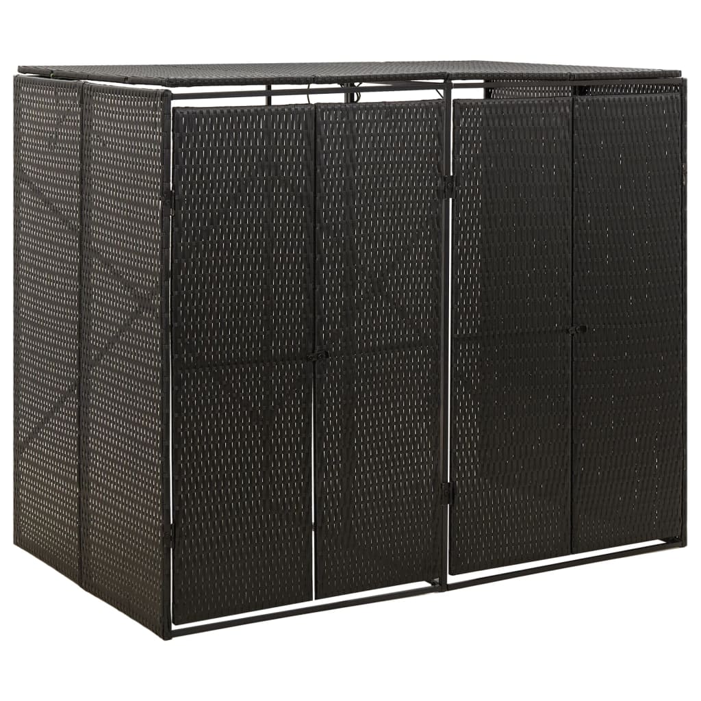 Mülltonnenbox für 2 Tonnen Schwarz 140x80x117 cm Poly Rattan