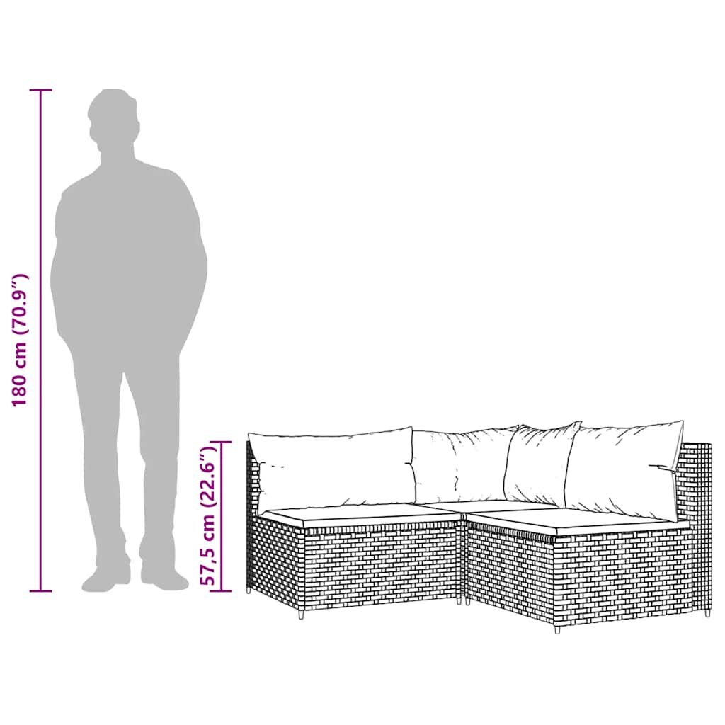 3-tlg. Garten-Lounge-Set mit Kissen Grau Poly Rattan