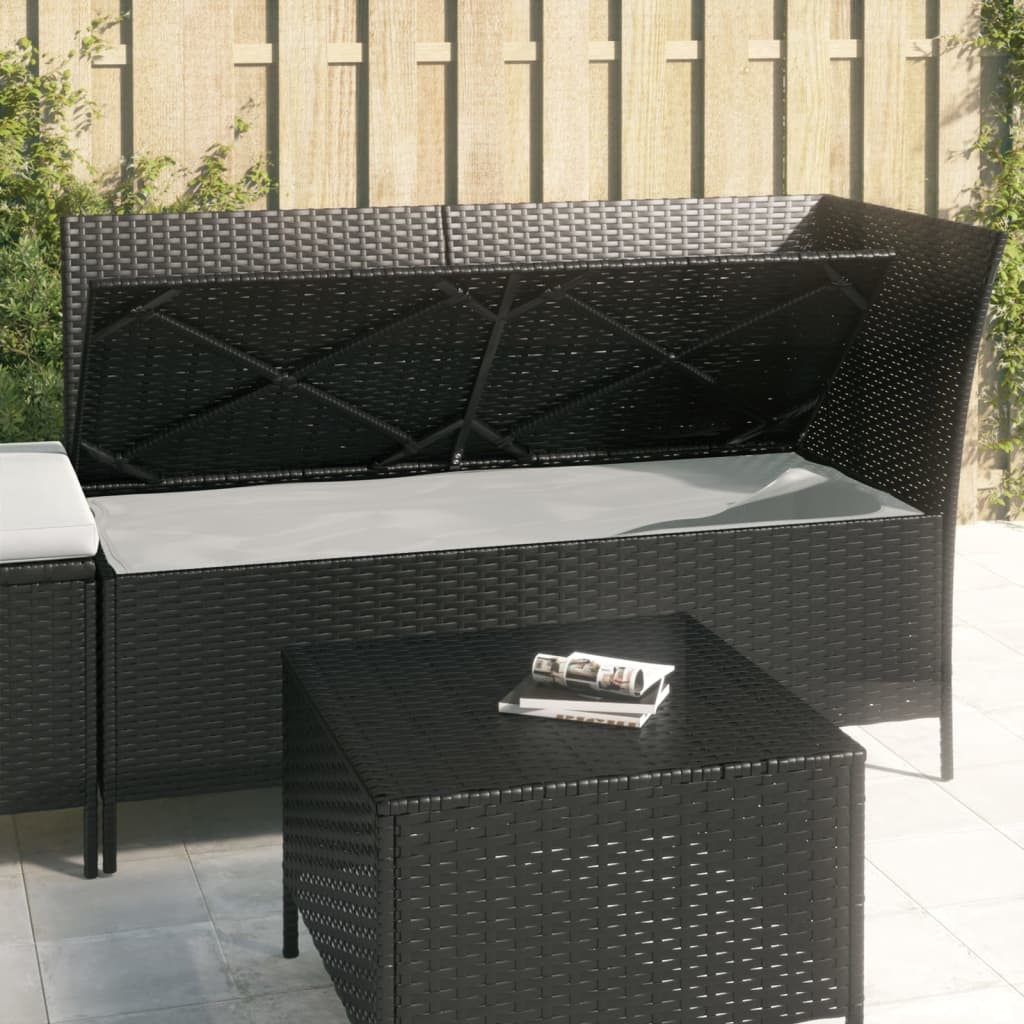 3-tlg. Garten-Lounge-Set mit Kissen Schwarz Poly Rattan