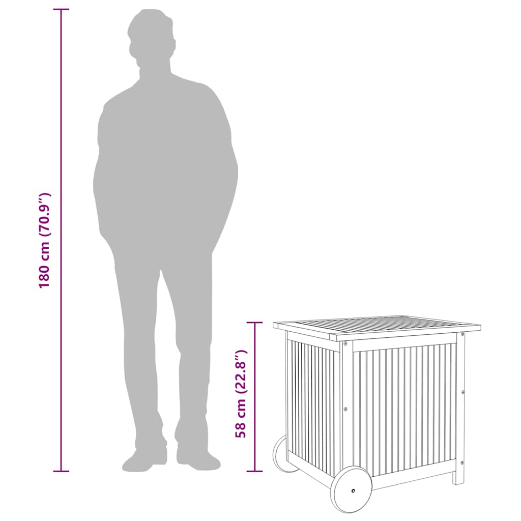 Gartentruhe mit Rollen 60x50x58 cm Massivholz Akazie