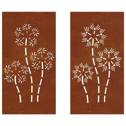 2-tlg. Garten-Wanddeko 105x55 cm Cortenstahl Blumen-Design
