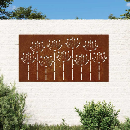 Garten-Wanddeko 105x55 cm Cortenstahl Blumen-Design