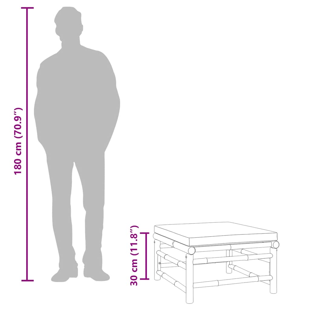 Gartenhocker mit Hellgrauem Kissen Bambus